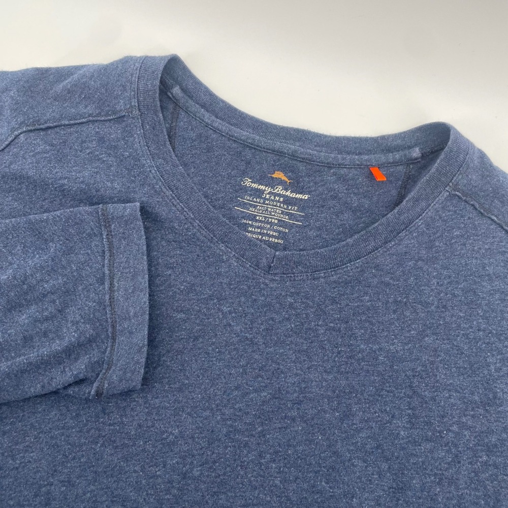 Tommy Bahama Jeans Long Sleeve Tee Mens XXL Blue Island Modern Fit V-Neck Cotton